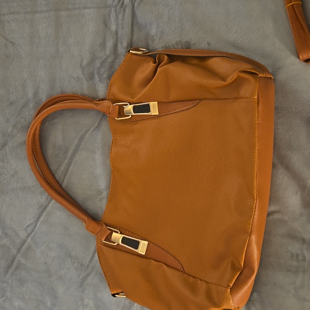 Brown faux leather crossbody bag